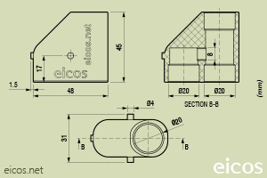 Click to enlarge the image of Dimensions of 20x20 PVC Adapter Dimensions of 20x20 PVC Adapter