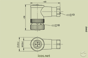 Click to enlarge the image of Dimensions of the M12 female Connector without cable Dimensions of the M12 female Connector without cable