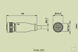Click to enlarge the image of Dimensions of the M12 female Connector of 5 meters Dimensions of the M12 female Connector of 5 meters
