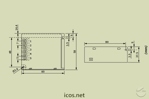 Dimensions of 24Vdc Power Supply