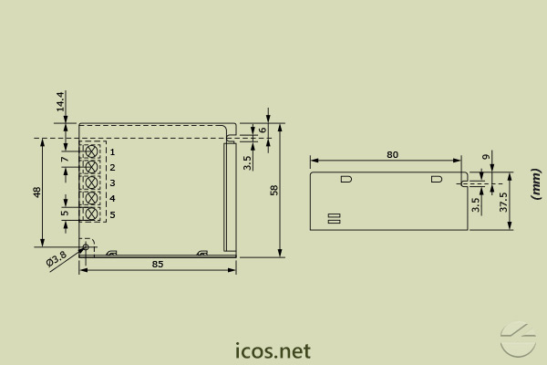 Click to enlarge the image of Dimensions of 24Vdc Power Supply Dimensions of 24Vdc Power Supply