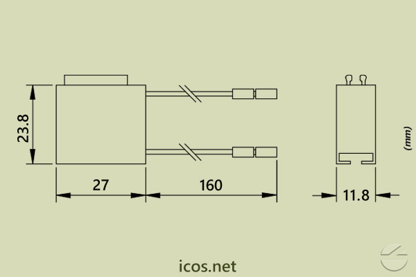 Dimensions of Snubber Filter CA12-250 (AC) for Contactors and Command Relays