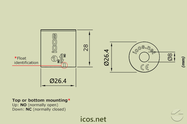 Click to enlarge the image of Dimensions of Polyamide Magnetic Float Dimensions of Polyamide Magnetic Float