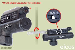 Click to enlarge the image of Sensitivity adjust of the Eicos flow switch FA14B04-M12 Sensitivity adjust of the Eicos flow switch FA14B04-M12