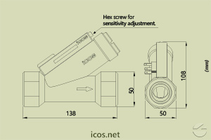 Click to enlarge the image of Dimensions of Eicos flow switch FC10B02 Dimensions of Eicos flow switch FC10B02