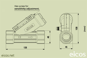 Click to enlarge the image of Dimensions of Eicos flow switch FC10B04-M12 Dimensions of Eicos flow switch FC10B04-M12