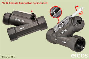 Click to enlarge the image of Sensitivity adjustment of the Eicos flow switch FC10B04-M12 Sensitivity adjustment of the Eicos flow switch FC10B04-M12