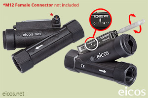 Click to enlarge the image of Sensitivity adjust of the Eicos flow switch FC34B02-M12 Sensitivity adjust of the Eicos flow switch FC34B02-M12