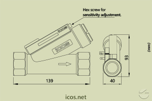 Click to enlarge the image of Dimensions of Eicos flow switch FC34B04 Dimensions of Eicos flow switch FC34B04