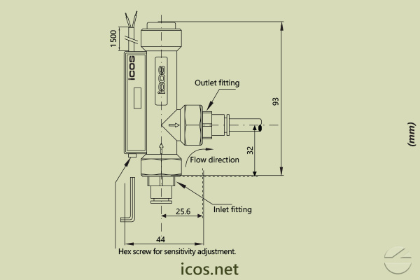 Dimensions of Eicos flow switch FE18B02