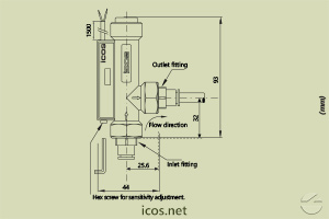Click to enlarge the image of Dimensions of Eicos flow switch FE18B02 Dimensions of Eicos flow switch FE18B02