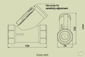Click to enlarge the image of Dimensions of Eicos flow switch FG20B04 Dimensions of Eicos flow switch FG20B04