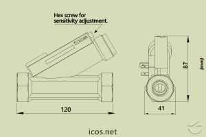Click to enlarge the image of Dimensions of Eicos flow switch FH12B02 Dimensions of Eicos flow switch FH12B02
