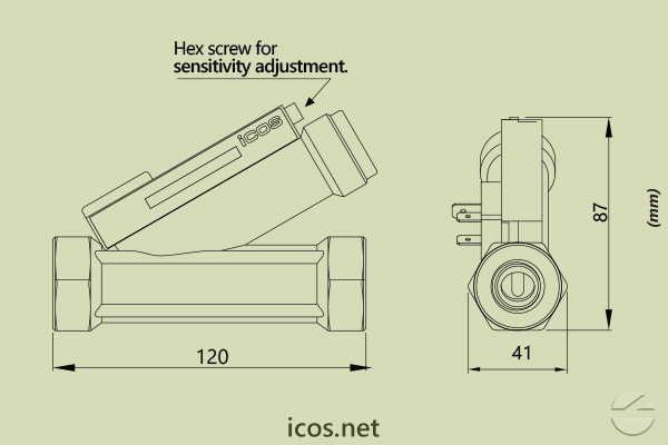 Dimensions of Eicos flow switch FH12B06