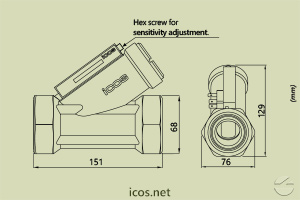 Click to enlarge the image of Dimensions of Eicos flow switch FJ112B02 Dimensions of Eicos flow switch FJ112B02