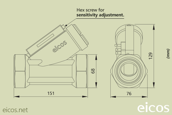 Dimensions of Eicos flow switch FJ112B04