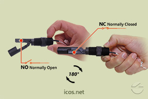Click to enlarge the image of NO or NC installation of the level switch LA32N2-40 NO or NC installation of the level switch LA32N2-40