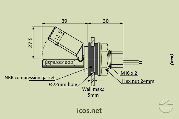 Dimensions of the level switch LF122E-40