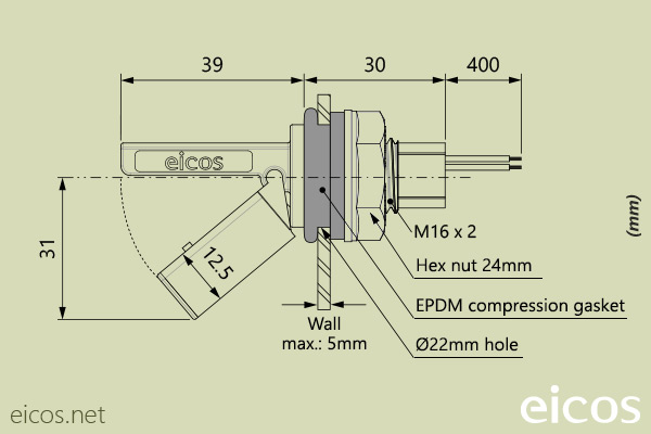 Click to enlarge the image of Dimensions of the level switch LF222E-40 Dimensions of the level switch LF222E-40
