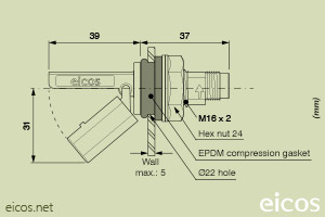Click to enlarge the image of Dimensions of the level switch LF322E-M12 Dimensions of the level switch LF322E-M12