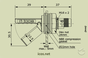 Click to enlarge the image of Dimensions of the level switch LF322E-M12 Dimensions of the level switch LF322E-M12