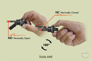 Click to enlarge the image of NO or NC installation of the level switch LF322E-M12 NO or NC installation of the level switch LF322E-M12
