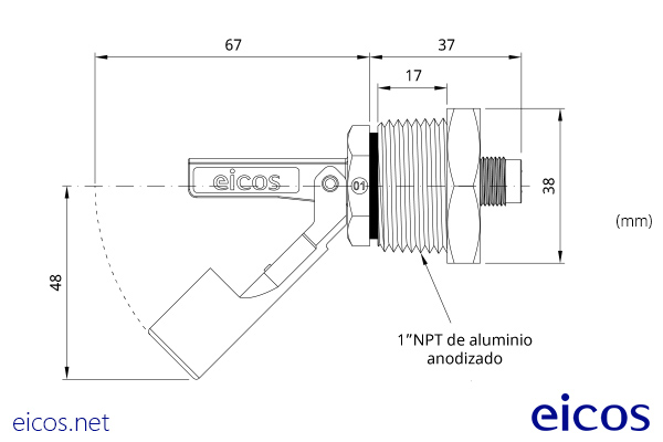 Dimensions of the level switch LA31N-M12