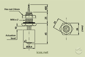 Click to enlarge the image of Dimensions of the level switch LC26M-40 Dimensions of the level switch LC26M-40