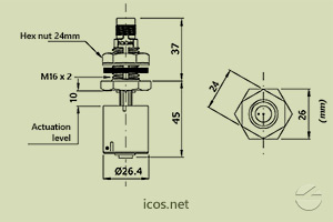 Click to enlarge the image of Dimensions of the level switch LC36-M12 Dimensions of the level switch LC36-M12