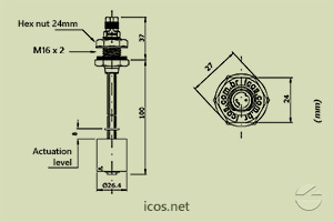 Click to enlarge the image of Dimensions of the level switch LD361-M12 Dimensions of the level switch LD361-M12