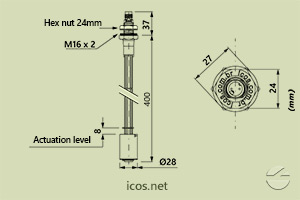 Click to enlarge the image of Dimensions of the level switch LE451-M12 Dimensions of the level switch LE451-M12