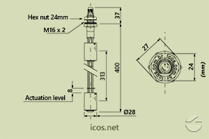 Click to enlarge the image of Dimensions of the level switch LE452-1-M12 Dimensions of the level switch LE452-1-M12