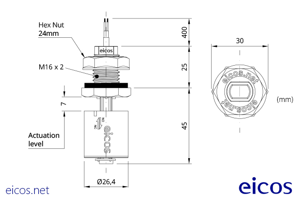 Dimensions of the level switch LC36M-40