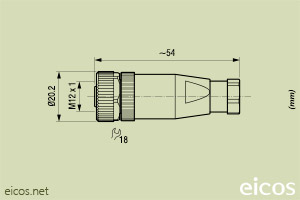 Click to enlarge the image of Dimensions of the straight M12 female connector Dimensions of the straight M12 female connector