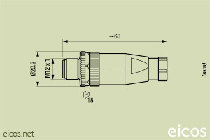 Click to enlarge the image of Dimensions of the straight M12 male connector Dimensions of the straight M12 male connector