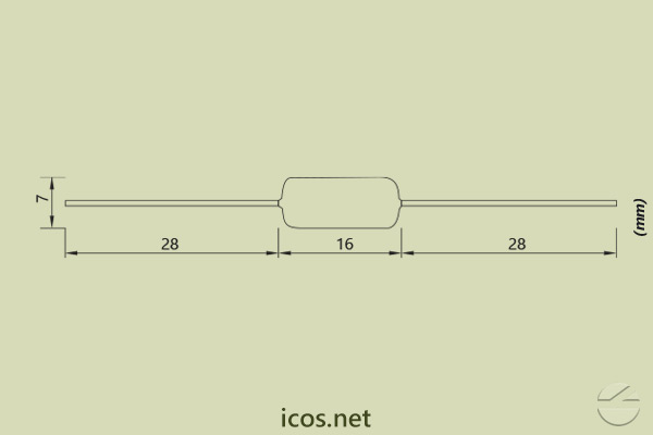 Dimensions of Resistor 22R 5W for electrical installation of Eicos Switches