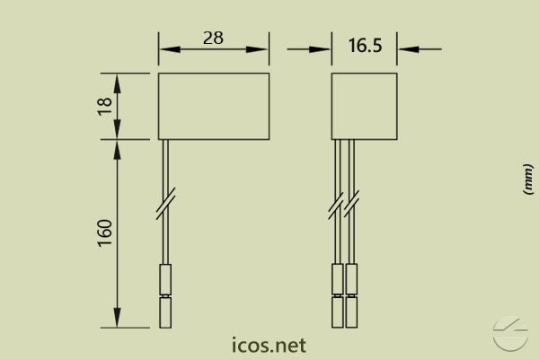 Dimensions of Snubber Filter KA12-250 (AC) for Contactors and Command Relays