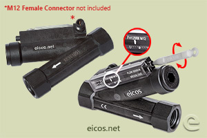 Click to enlarge the image of Sensitivity adjust of the Eicos flow switch FH12B06-M12 Sensitivity adjust of the Eicos flow switch FH12B06-M12
