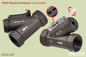 Click to enlarge the image of Sensitivity adjustment of the Eicos flow switch FJ112B02-M12 Sensitivity adjustment of the Eicos flow switch FJ112B02-M12