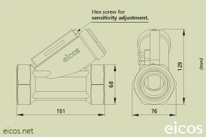 Click to enlarge the image of Dimensions of Eicos flow switch FJ112B02 Dimensions of Eicos flow switch FJ112B02