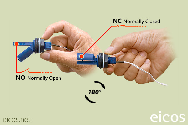 NO or NC installation of the level switch LF222E-40