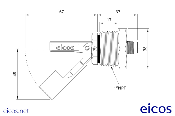 Dimensions of the level switch LA31N-M12