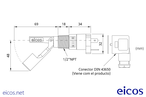 Dimensions of the level switch LA32NP