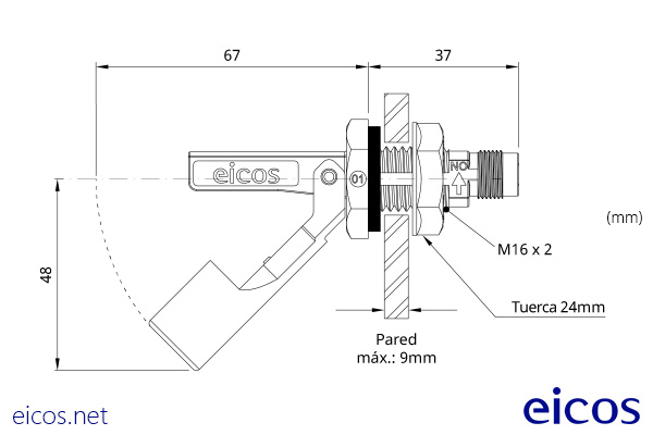 Dimensions of the level switch LA36-M12