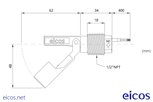Dimensions of the level switch LA22N-40