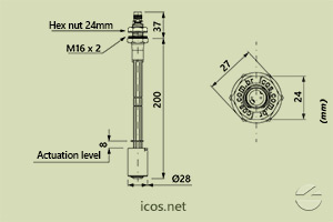 Click to enlarge the image of Dimentions of the level switch LE201-M12 Dimentions of the level switch LE201-M12