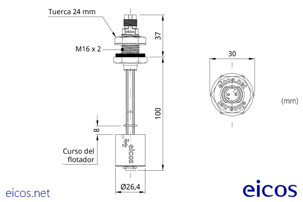 Dimensions of the level switch LD361-M12