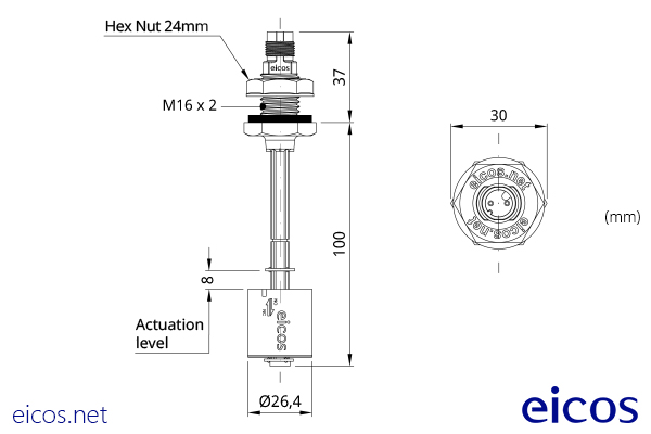 Dimensions of the level switch LD361-M12