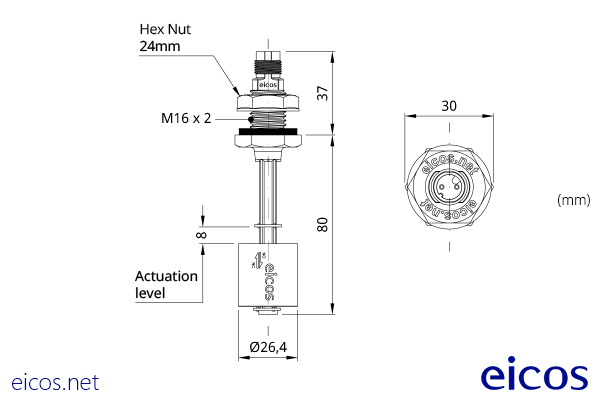 Dimensions of the level switch LD81-M12