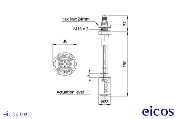 Dimensions of the level switch LE151-M12